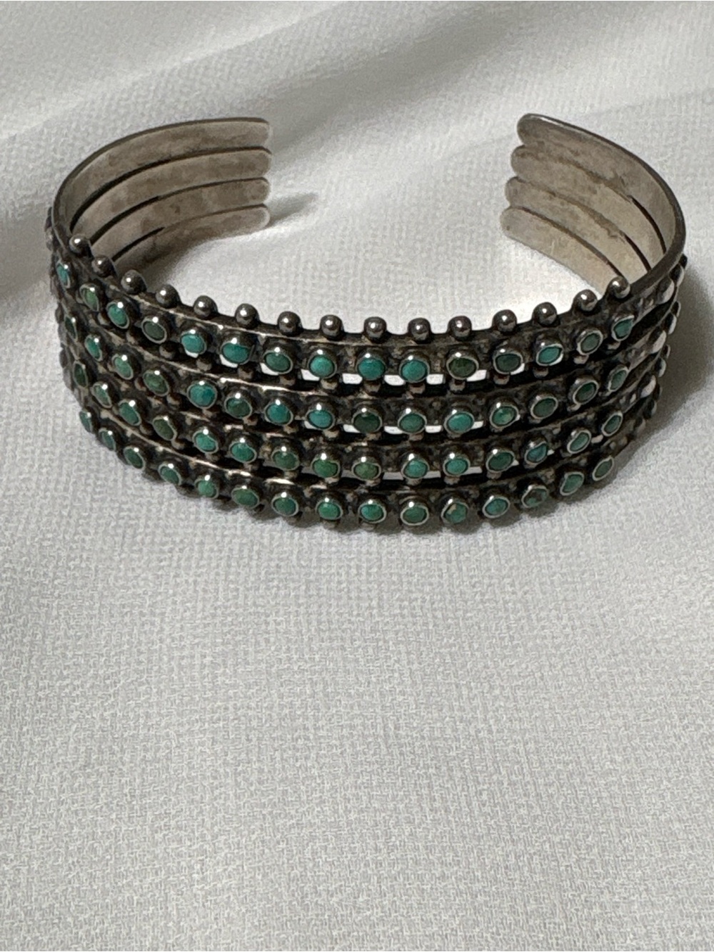 Vintage native design Snake Eye 4 Row Blue Stone Cuff Bracelet